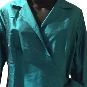Emerald Blue Silk Blouse ~ Size 14